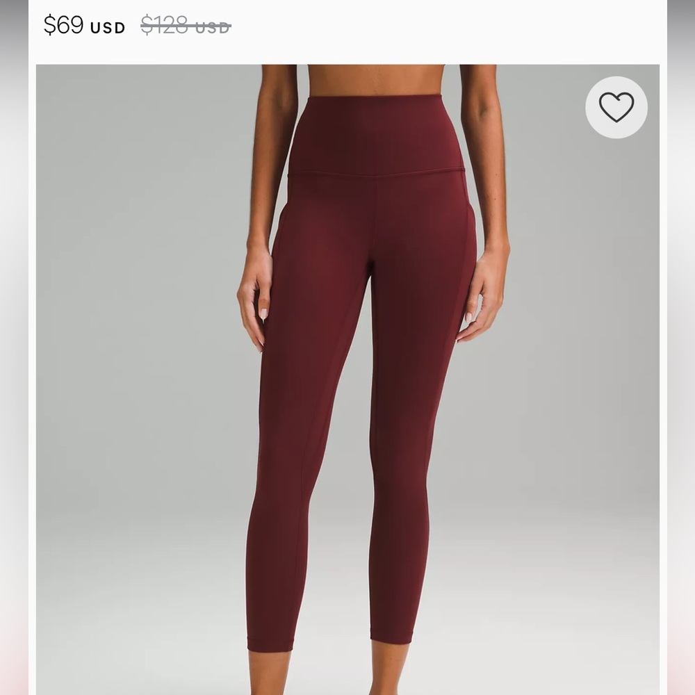 Size 6 
Brand: Lululemon 
style:align high waisted leggings 
color:burgundy